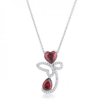 Clarise 3.2ct Garnet Cz Rhodium Abstract Heart Drop Necklace (pack of 1 ea)