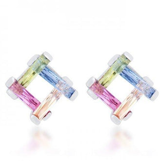 Myra 10ct Multicolor Cz Rhodium Stud Earrings (pack of 1 ea)