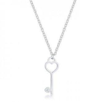 Kina 0.015ct Cz Rhodium Stainless Steel Key Drop Necklace (pack of 1 ea)