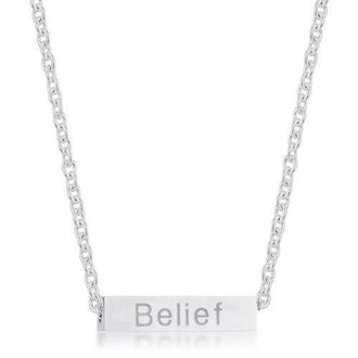 Luck Rhodium Stainless Steel Bar Script Necklace (pack of 1 ea)