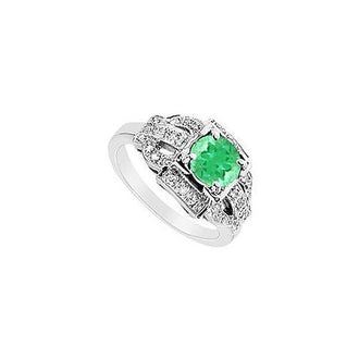 Emerald and Diamond Ring : 14K White Gold - 1.25 CT TGW