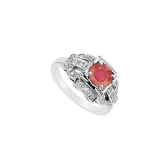 Ruby and Diamond Ring : 14K White Gold - 1.25 CT TGW