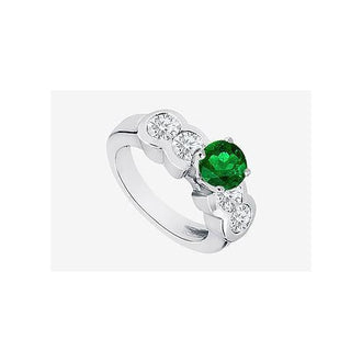 Engagement Ring Diamond and Natural Emerald Prong Set in 14K White Gold 2.20 Carat TGW