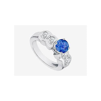 Diamond and Natural Sapphire Engagement Ring in 14K White Gold 2.20 Carat