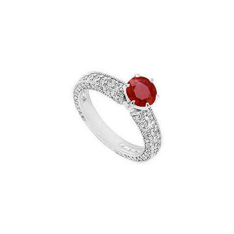 Ruby and Diamond Engagement Ring : 14K White Gold - 1.50 CT TGW