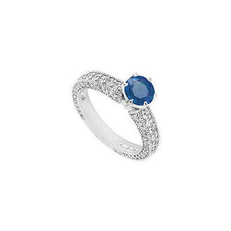 Sapphire and Diamond Engagement Ring : 14K White Gold - 1.50 CT TGW