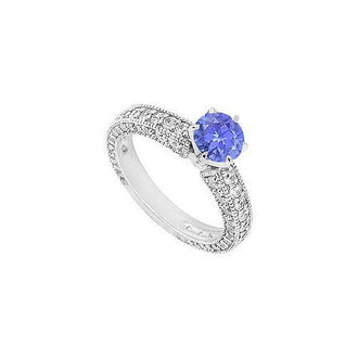 Tanzanite and Diamond Engagement Ring : 14K White Gold - 1.50 CT TGW