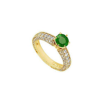 Emerald and Diamond Engagement Ring : 14K Yellow Gold - 1.50 CT TGW