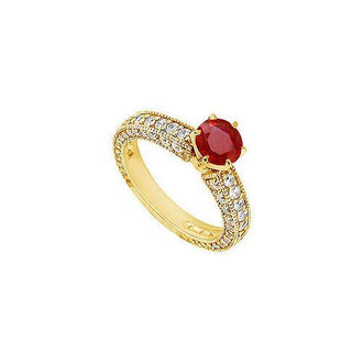 Ruby and Diamond Engagement Ring : 14K Yellow Gold - 1.50 CT TGW