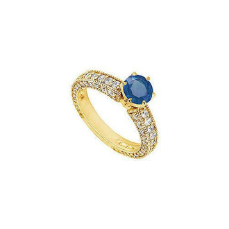 Sapphire and Diamond Engagement Ring : 14K Yellow Gold - 1.50 CT TGW