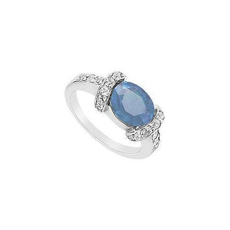 Sapphire and Diamond Ring : 14K White Gold - 3.50 CT TGW