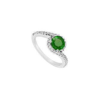 Emerald and Diamond Engagement Ring : 14K White Gold - 0.75 CT TGW