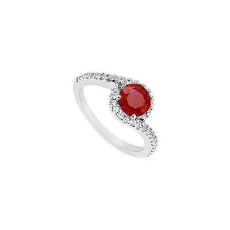 Ruby and Diamond Engagement Ring : 14K White Gold - 0.75 CT TGW