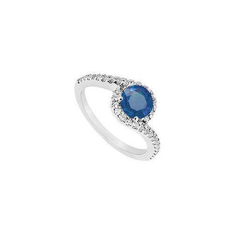 Sapphire and Diamond Engagement Ring : 14K White Gold - 0.75 CT TGW