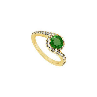 Emerald and Diamond Engagement Ring : 14K Yellow Gold - 0.75 CT TGW