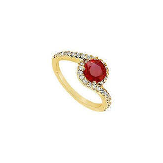 Ruby and Diamond Engagement Ring : 14K Yellow Gold - 0.75 CT TGW