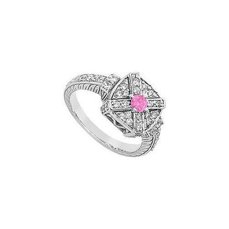 Pink Sapphire and Diamond Ring : 14K White Gold - 0.75 CT TGW