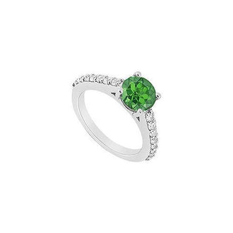 Emerald and Diamond Engagement Ring : 14K White Gold - 1.00 CT TGW