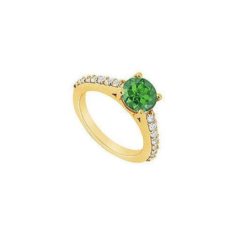 Emerald and Diamond Engagement Ring : 14K Yellow Gold - 1.00 CT TGW