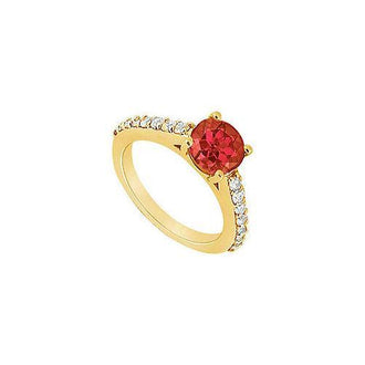 Ruby and Diamond Engagement Ring : 14K Yellow Gold - 1.00 CT TGW