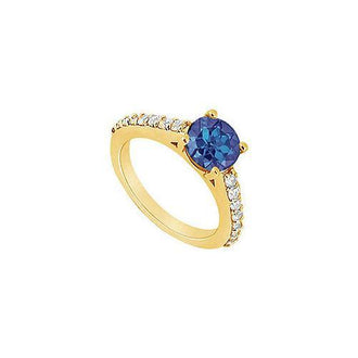 Sapphire and Diamond Engagement Ring : 14K Yellow Gold - 1.00 CT TGW