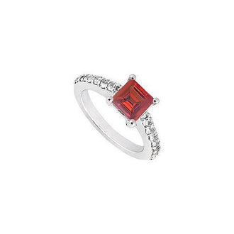 Ruby and Diamond Engagement Ring : 14K White Gold - 1.00 CT TGW