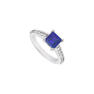 Sapphire and Diamond Engagement Ring : 14K White Gold - 1.00 CT TGW