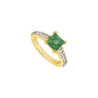 Emerald and Diamond Engagement Ring : 14K Yellow Gold - 1.00 CT TGW