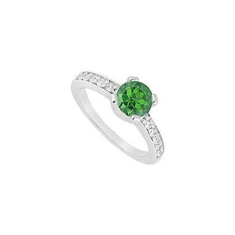 Emerald and Diamond Engagement Ring : 14K White Gold - 0.66 CT TGW