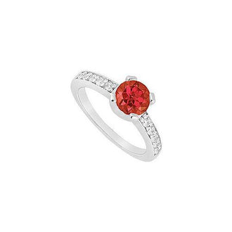 Ruby and Diamond Engagement Ring : 14K White Gold - 0.66 CT TGW