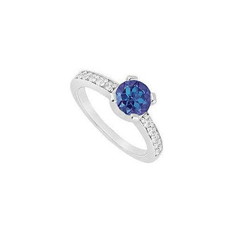 Sapphire and Diamond Engagement Ring : 14K White Gold - 0.66 CT TGW