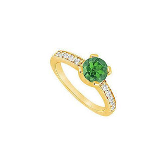 Emerald and Diamond Engagement Ring : 14K Yellow Gold - 0.66 CT TGW