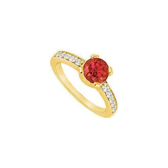 Ruby and Diamond Engagement Ring : 14K Yellow Gold - 0.66 CT TGW