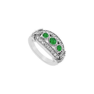 Emerald and Diamond Ring : 14K White Gold - 1.00 CT TGW