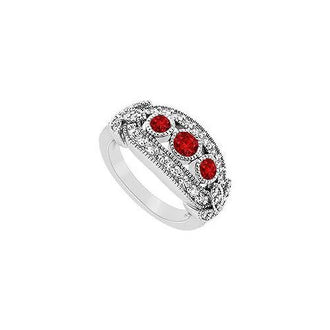 Ruby and Diamond Ring : 14K White Gold - 1.00 CT TGW