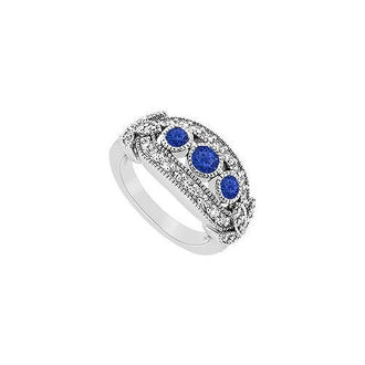 Blue Sapphire and Diamond Ring : 14K White Gold - 1.00 CT TGW