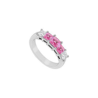 Pink Sapphire and Diamond Wedding Band : 14K White Gold - 1..00 CT TGW