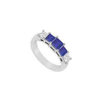 Sapphire and Diamond Wedding Band : 14K White Gold - 1..00 CT TGW