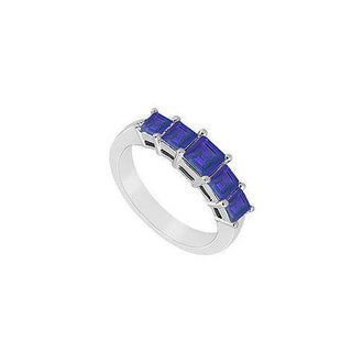 Blue Sapphire Wedding Band : 14K White Gold - 1..00 CT TGW