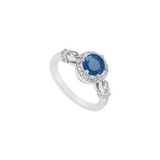 Sapphire and Diamond Engagement Ring : 14K White Gold - 0.75 CT TGW