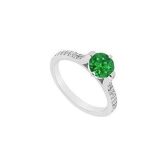 Emerald and Diamond Engagement Ring : 14K White Gold - 0.75 CT TGW