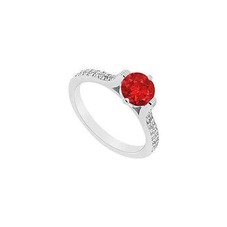 Ruby and Diamond Engagement Ring : 14K White Gold - 0.75 CT TGW