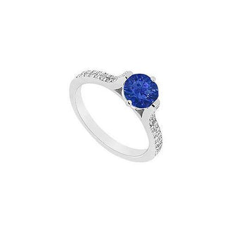 Sapphire and Diamond Engagement Ring : 14K White Gold - 0.75 CT TGW