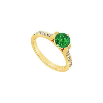 Emerald and Diamond Engagement Ring : 14K Yellow Gold - 0.75 CT TGW