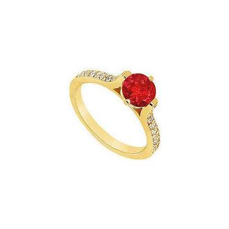 Ruby and Diamond Engagement Ring : 14K Yellow Gold - 0.75 CT TGW