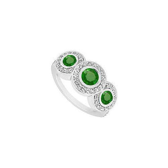 Emerald and Diamond Engagement Ring : 14K White Gold - 0.66 CT TGW