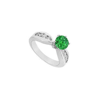 Emerald and Diamond Engagement Ring : 14K White Gold - 1.00 CT TGW