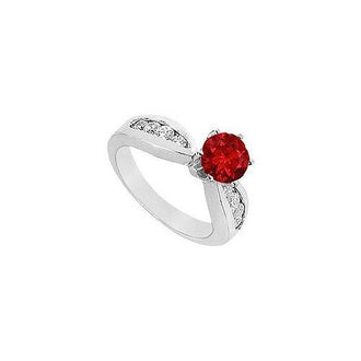 Ruby and Diamond Engagement Ring : 14K White Gold - 1.00 CT TGW