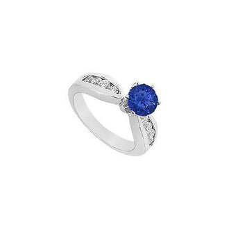 Sapphire and Diamond Engagement Ring : 14K White Gold - 1.00 CT TGW