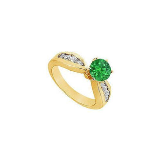 Emerald and Diamond Engagement Ring : 14K Yellow Gold - 1.00 CT TGW